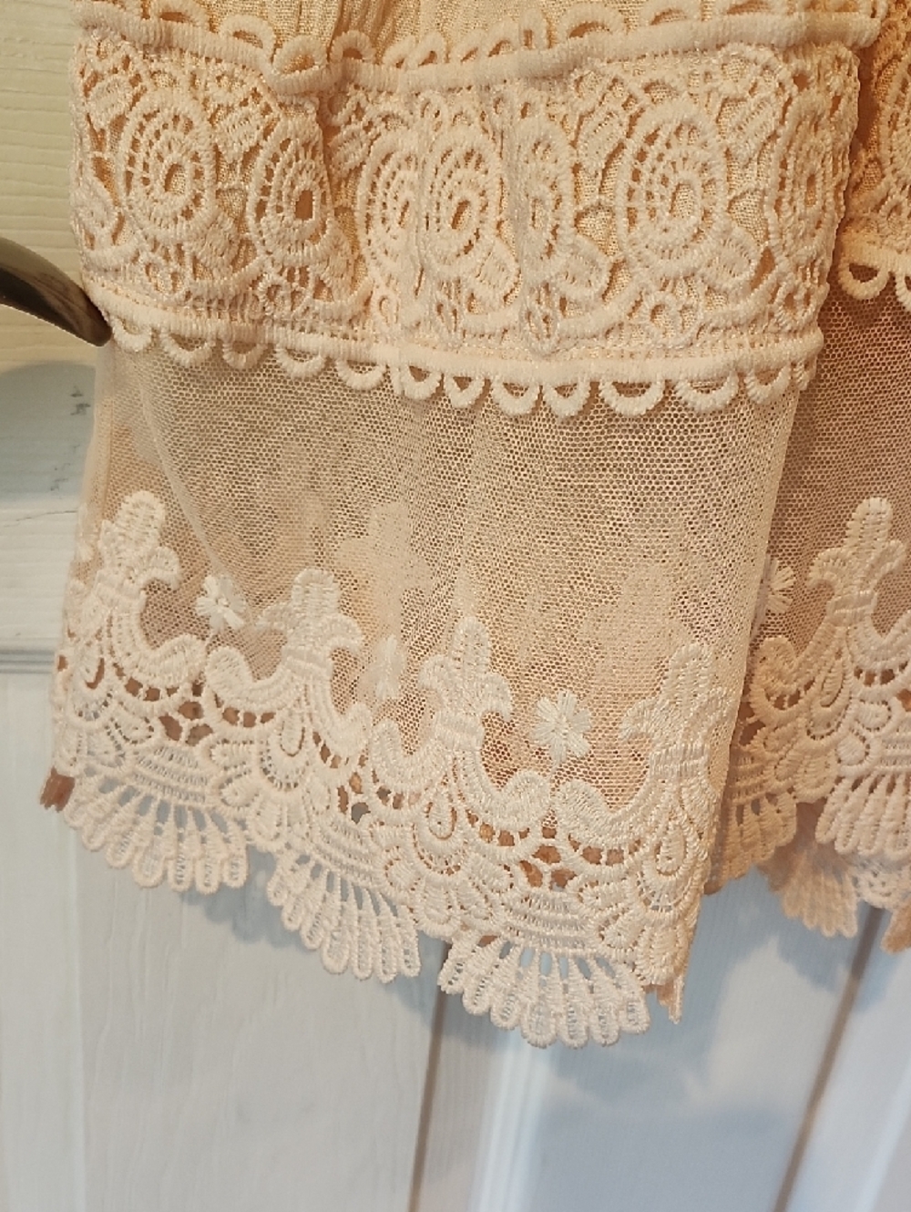 Cato Sleeveless Peach Lace-Trim Tiered Duster/Cover-Up - Picture 5 of 10